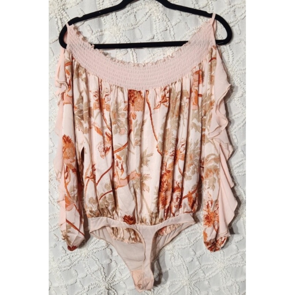 Free People Bodysuit Womens S Coral Lotus Flora Dressy Going Out Feminine Ruffle - Picture 2 of 11